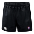 The Fort Wayne Rugby Professional Polyester Shorts by EMB Canterbury sport a Canterbury logo on the left leg and a shield emblem on the right.