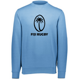 A light blue Fiji Fleece Crewneck Sweatshirt with the word Fiji Rugby on it, made by WRS Augusta.