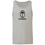 Gray **Fiji Rugby Jersey Tank Top** featuring a black Fiji Rugby logo with a palm tree symbol in the center, designed as an official Fiji Rugby Jersey by **WRS Alpha Broder**.