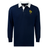 Navy blue long-sleeved rugby polo shirt with a white collar and an embroidered crest on the left chest, crafted from a vintage cotton/poly blend featuring the Nations of Rugby France Vintage Classic Jersey by EMB Mudoo.