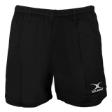 Gilbert Kiwi Pro Rugby Shorts in black have an elastic waistband and display the classic Gilbert logo on the left leg.