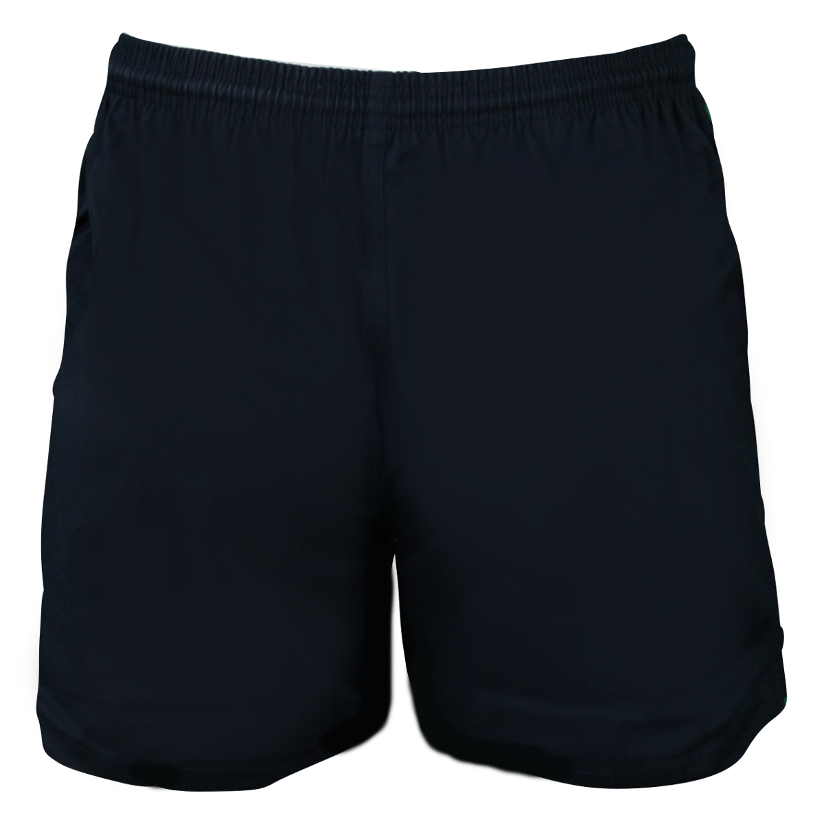 Black Gilbert Kiwi Pro Rugby Shorts are made from 100% cotton with an elastic waistband, displayed on a white background.