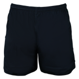 Black Gilbert Kiwi Pro Rugby Shorts are made from 100% cotton with an elastic waistband, displayed on a white background.