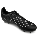 The adidas RS15 Elite SG 23 - Core Black/White/Carbon features a sleek black leather design with white accents and metal studs on the sole. Ideal for soft ground, the text "RS15 ELITE" is prominently displayed on the side.