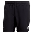 The All Blacks Home Short by adidas features AEROREADY technology, an elastic waistband, and white logos positioned on the lower left front and right back sides. Crafted from recycled polyester for enhanced sustainability.