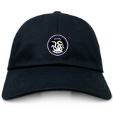 Crafted from durable cotton twill, the black Helena Youth Rugby Adult Dad Cap by EMB Alpha Broder features a circular emblem with an embroidered hydra design and "Helena Hydra" in white.