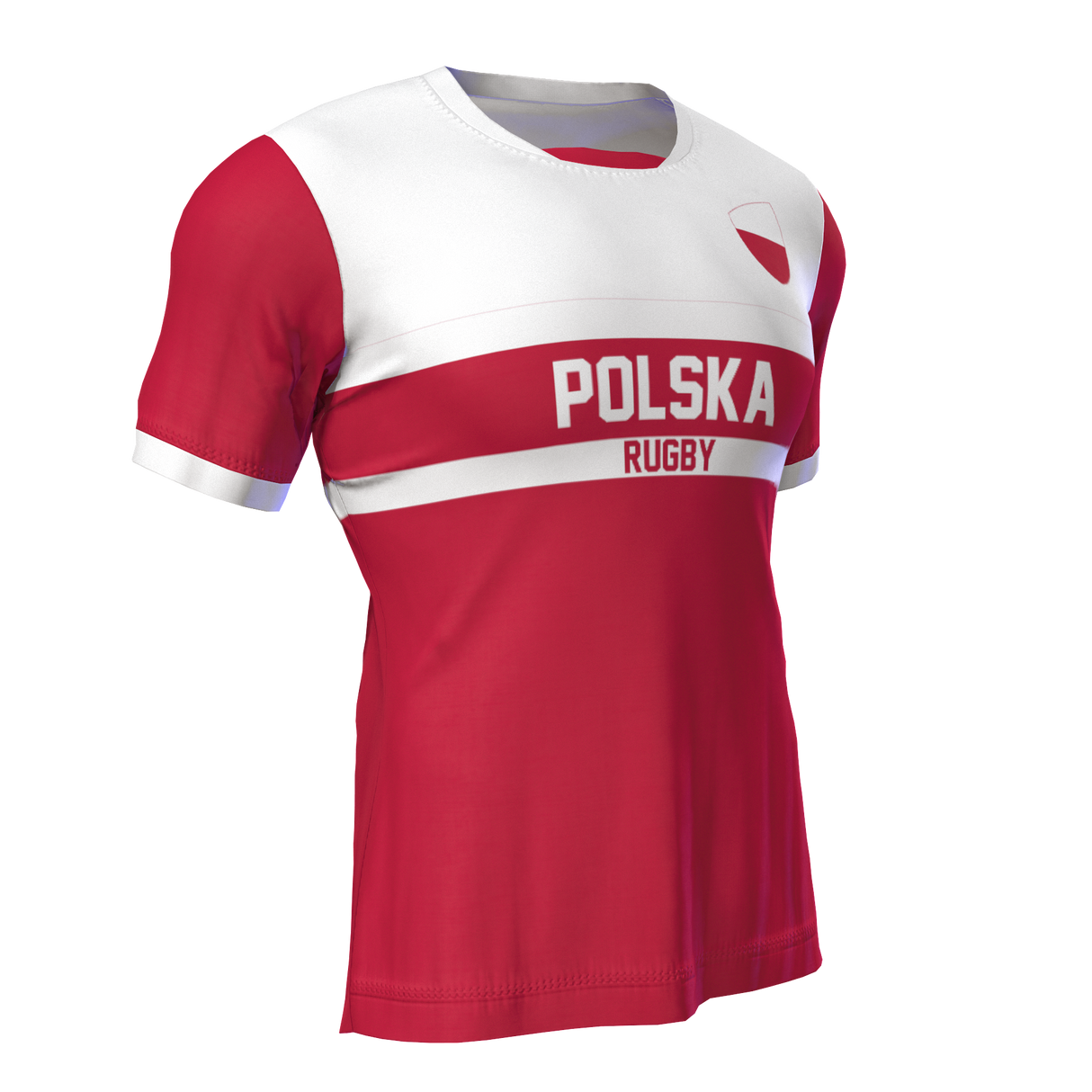 The Admiral Nations of Rugby Polska Supporters Jersey, featuring a red and white design with "Polska" and "Rugby" printed on the front, is perfect for Rugby Poland supporters.