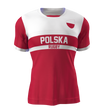 An Admiral Nations of Rugby Polska Supporters Jersey in red and white, featuring "Polska" and "Rugby" printed on the front. The design includes a horizontal white stripe and a small emblem on the upper right chest, making it a proud addition to the Nations of Rugby collection.