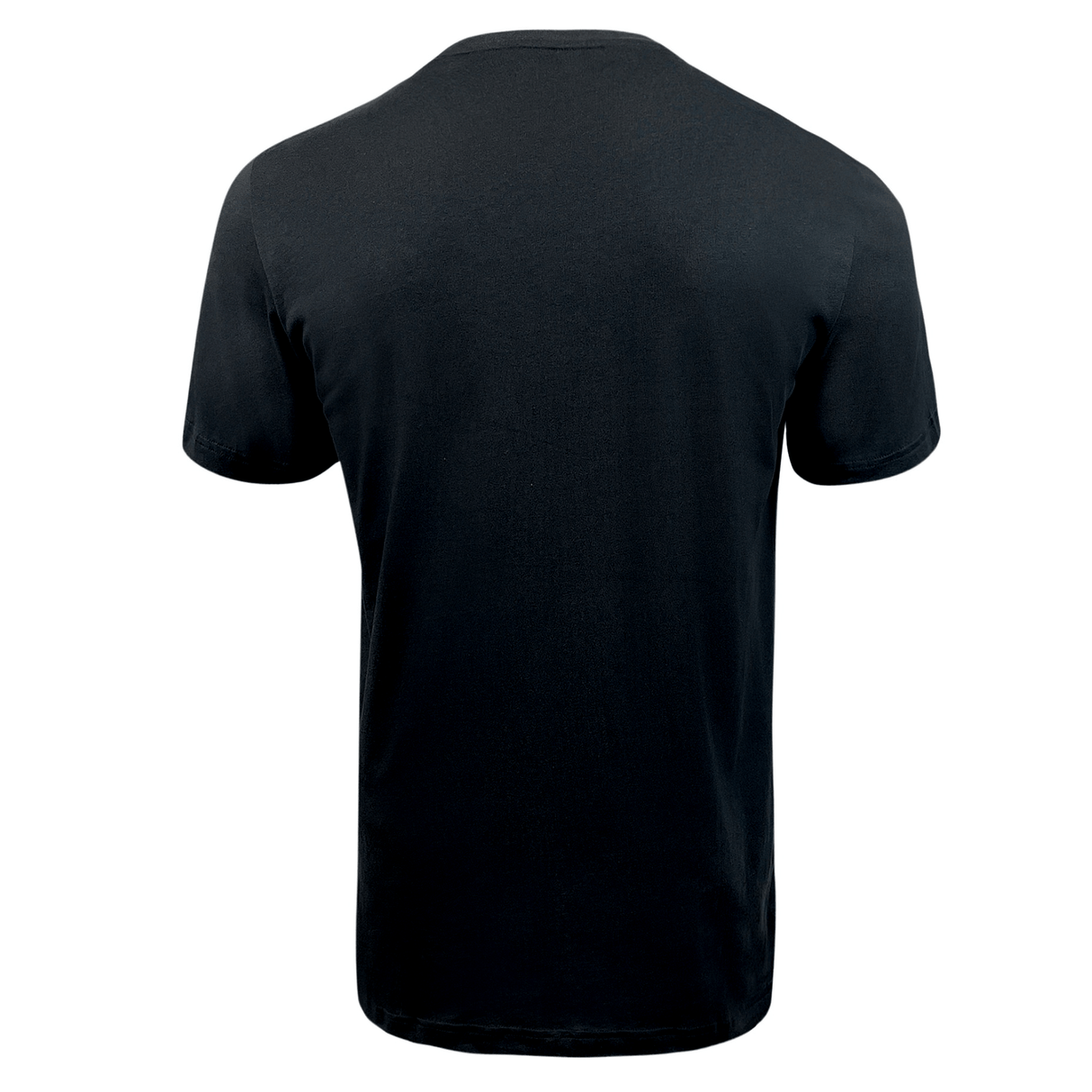 A plain black All Blacks Cotton Tee by adidas shown from the back, featuring short sleeves and a round neckline. This shirt, made by adidas from typical cotton fabric, proudly represents New Zealand rugby.