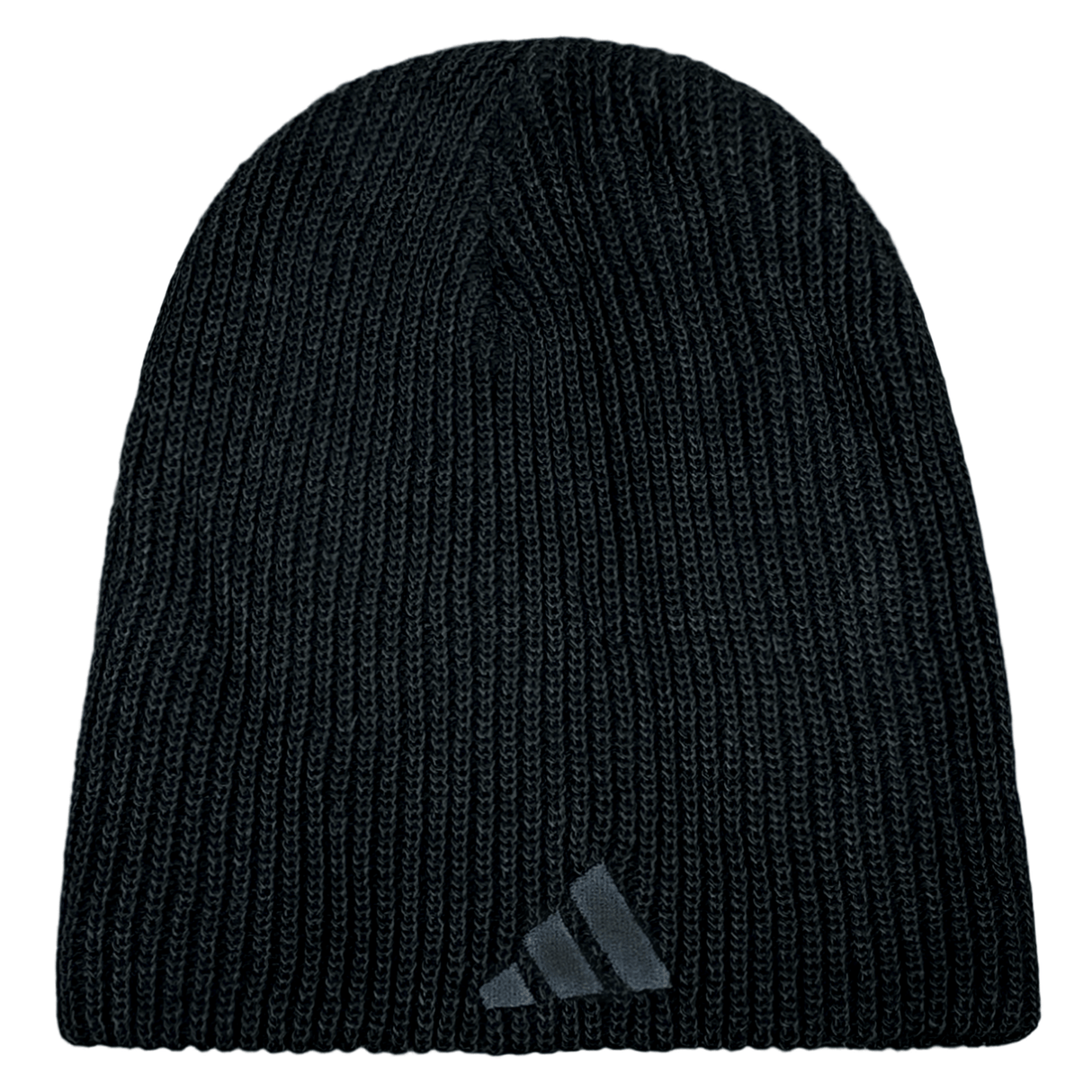 A black knit beanie with a small Adidas logo stitched at the bottom, resembling the classic All Blacks Beanie by adidas.