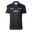 The Hurricanes Super Rugby 25/26 Team Polo by Classic Sportswear, showcasing the Kia and Classic Sportswear logos on the chest, features the "Hurricanes Super Rugby" emblem on the right side.