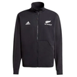 Experience top performance with the All Blacks 24/25 Anthem Jacket by adidas. This black zip-up boasts the iconic adidas logo, "All Blacks" emblem, and AEROREADY technology for superior comfort—essential for any adidas rugby fan.