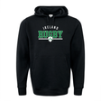 The Nations of Rugby Ireland Wordmark 60/40 Pullover Hoodie by WRS Augusta is a black hoodie with a front pocket, showcasing the text "IRELAND RUGBY" in green and white, an Ireland wordmark, and a small shamrock crest.