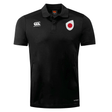 A black rugby shirt featuring a red circle EMB Canterbury Japan Shield Club Dry Polo logo on the right chest and the EMB Canterbury logo on the right collar, with the label "VapoDri" on the left chest.