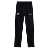 Introducing the Jacksonville Women's Rugby Stretch Tapered Pant by Canterbury from EMB Canterbury, featuring an elastic waistband, zip pockets, and dual logos on the left thigh—ideal workout attire.