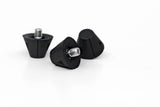 Three black plastic knobs on a white surface, ideal for all surfaces - Starlai Corp's WRS All Surface/All Weather M5 Stud Kit.