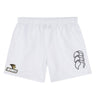 The EMB Canterbury Lindenwood University Rugby Tactic Shorts feature the Lindenwood logo on the left leg and a stylized claw design on the right, ideal for showcasing school spirit.