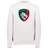 A white Leicester Tigers Fleece Crewneck Sweatshirt with WRS Augusta branding showcasing a green and red tiger from the Leicester Tigers.