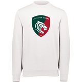 A white Leicester Tigers Fleece Crewneck Sweatshirt with WRS Augusta branding showcasing a green and red tiger from the Leicester Tigers.