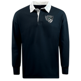 Chicago Valkyries Classic Long Sleeve Solid Rugby Jersey by EMB Mudoo with a white collar and a logo on the left chest, displayed on a plain background.