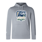 Gray CSU Monterey Bay Otter Rugby Club Lightweight Hoodie by WRS Canterbury featuring a stylized otter face in blue and white on the front.