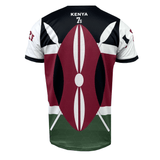 Back view of a Nations of Rugby Kenya Sevens Rugby Flag Jersey displaying the Kenya Sevens Rugby logo and design elements inspired by the Kenyan flag, featuring VapoDraw technology by Admiral.