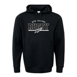 WRS Augusta's Nations of Rugby New Zealand Wordmark 60/40 Pullover Hoodie features "New Zealand Rugby" and a white fern leaf graphic printed on the front.