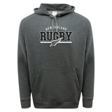 Dark grey "Nations of Rugby New Zealand Wordmark 60/40 Pullover Hoodie" by WRS Augusta, featuring "New Zealand Rugby" printed on the front in white text along with a rugby ball and fern design.