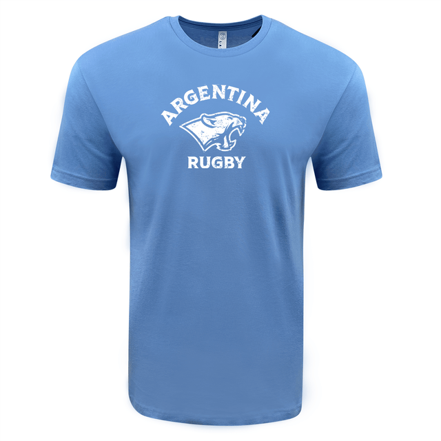 This Nations of Rugby Argentina Rugby Supersoft Tee by WRS LAT showcases Argentina Rugby with its light blue color and bold text.