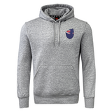 The EMB Canterbury New Zealand Shield Club Hoodie is a gray sweatshirt with a kangaroo and Australian flag design on the chest, offering rugby supporters style and comfort while showcasing their spirit with pride.