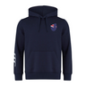 Navy blue New Zealand Shield Club Hoodie by EMB Canterbury, adorned with a small flag emblem on the chest and three white stripes on the right sleeve, ideal for rugby fans.