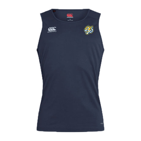 The Navy Noble Street College Prep Club Dry Singlet by EMB Canterbury features a bold tiger logo on the chest and Canterbury branding on the right. Part of our athletic gear collection, it includes Vapodri Technology to keep you cool and comfortable during workouts.