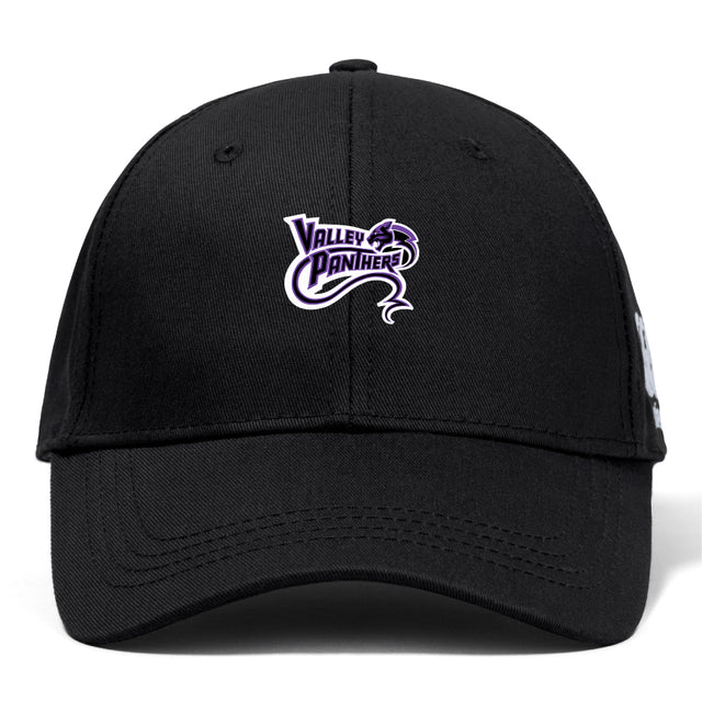 The Valley Panthers Rugby Flexfit Drill Cap by Canterbury from EMB Canterbury features a curved brim and an embroidered "Valley Panthers" logo on the front.