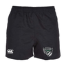 Black Chicago Valkyries Player's Drill Short made from recycled fabric, featuring an embroidered logo on the left leg and a dragon team mascot on the right leg by EMB Canterbury.