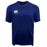 A blue Canterbury Vapodri Evader Jersey with short sleeves, featuring the Canterbury logo on the chest and VapoDri finish for enhanced moisture-wicking technology.