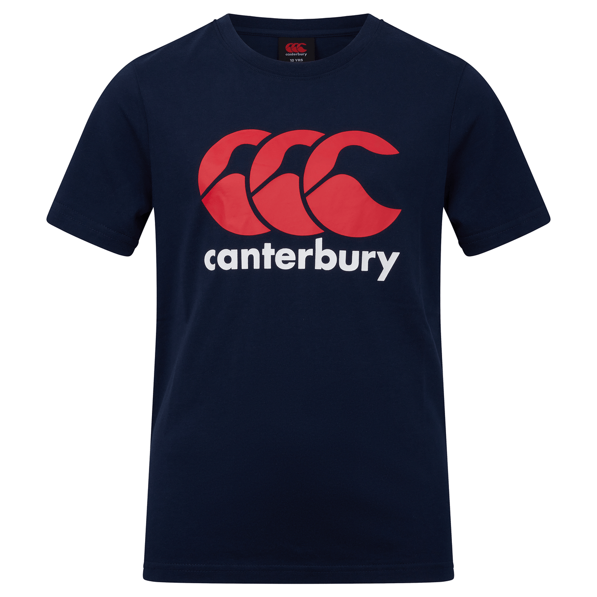 A Canterbury navy CCC Logo T-Shirt with a red and white logo.