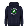 The Clover Blue Eagles Club Hoodie by EMB Canterbury is a navy masterpiece showcasing the "Clover Rugby" text along with a shamrock logo featuring a rugby ball. Crafted with Canterbury's distinctive touch, it includes white stripes on the left sleeve, perfectly blending style with tradition.