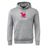 Gray Rugby East Conference Club Hoodie by Canterbury featuring a front pocket and a design with a red bird, the word "RUGBY" in white, and the word "EAST" in blue. Made from cozy sweatshirt fleece, it also boasts distinctive WRS Canterbury sleeve branding.