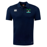 Navy blue breathable Twin Island Rugby Club Dry polo shirt by EMB Canterbury featuring a small palm tree logo on the left chest and the Canterbury brand logo on the right chest.