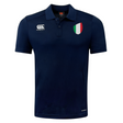 Just In: The Italy Shield Club Dry Polo by EMB Canterbury is a navy blue polo with a small Italy flag emblem on the chest and the Canterbury logo on the right, seamlessly blending style with comfort.