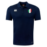 Just In: The Italy Shield Club Dry Polo by EMB Canterbury is a navy blue polo with a small Italy flag emblem on the chest and the Canterbury logo on the right, seamlessly blending style with comfort.