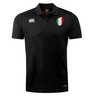 Introducing the Italy Shield Club Dry Polo by EMB Canterbury: a black polo shirt featuring the iconic Italian flag crest and Canterbury logo on the chest. Just arrived!.