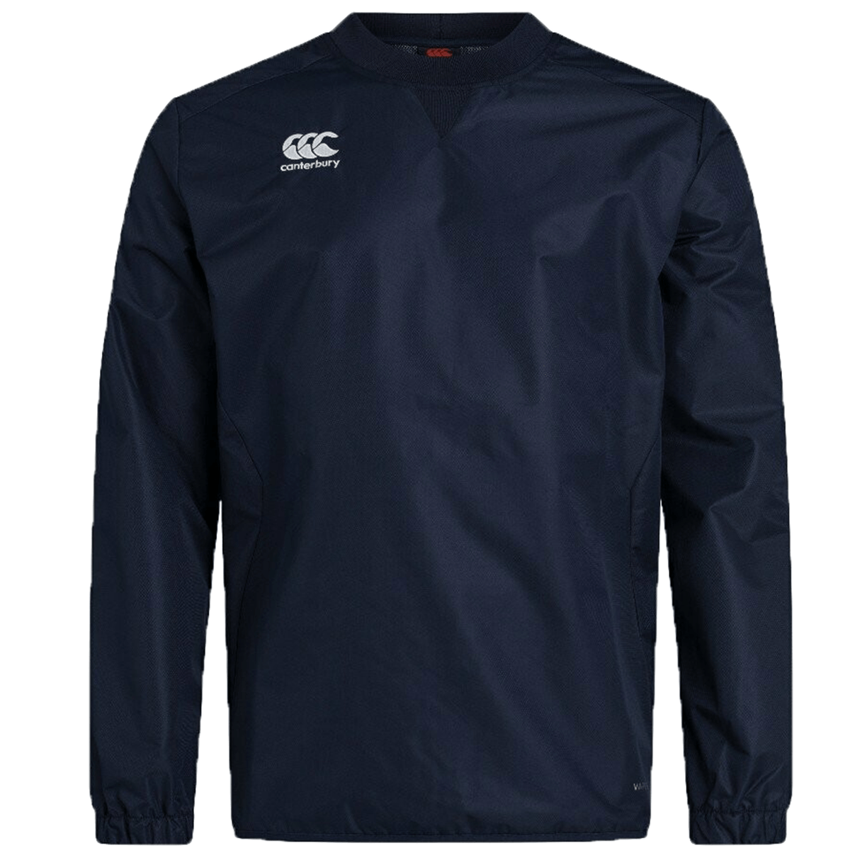 A navy Canterbury Club Vaposhield Contact Top with a white rugby logo on the chest.