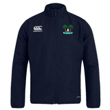 Navy blue Twin Island Rugby Club track jacket by EMB Canterbury with a logo on the left chest, featuring a green palm tree emblem.