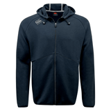 The Canterbury Tempo Vapodri Full-Zip Hoodie for men in navy, featuring moisture-wicking properties and Canterbury branding.