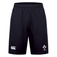 Ireland 24 Fleece Short by Canterbury in black, showcasing the Canterbury sportswear logo on the left leg and the Irish Rugby Football Union emblem on the right leg.