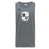 Gray moisture-wicking Rugby Football Club at Christopher Newport University Tempo Vapodri Singlet with a WRS Canterbury logo on the chest and a monochrome crest featuring chess elements and laurels.