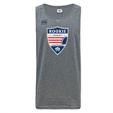 Cincinnati Rookie Rugby Tempo Vapodri Singlet by WRS Canterbury with a "ROOKIE RUGBY CINCINNATI" logo featuring red, white, and blue colors and a stylized crown emblem. Made from recycled polyester and designed with VapoDri technology for optimum performance.