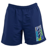 A blue Canterbury Uglies Tactic Short with a green and blue design on it.