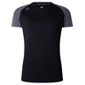 The Women's Canterbury Elite Training Tee is a black and gray short-sleeve athletic shirt with Vapodri technology, featuring a logo on the shoulder, shown against a white background.